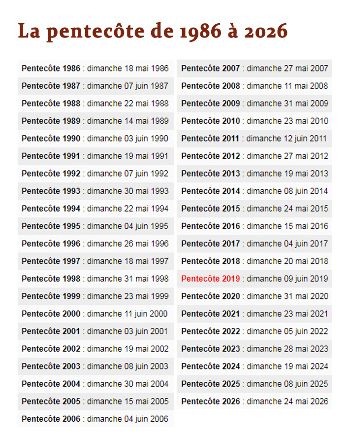Dates pentecote 1986 2026