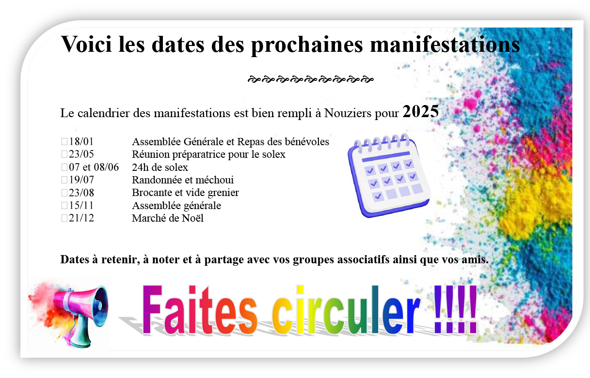 Dates des prochaines manifestations 2025